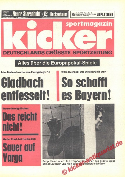 Kicker Sportmagazin Nr. 85, 21.10.1971 bis 27.10.1971