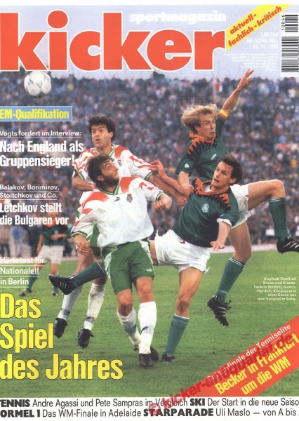 Kicker Sportmagazin Nr. 92, 13.11.1995 bis 19.11.1995
