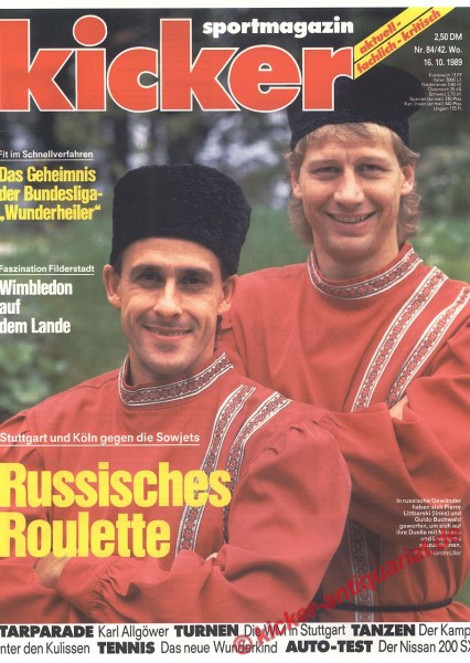 Kicker Schlagzeile: Stuttgart und Köln gegen die Sowjets. Russisches Roulette.