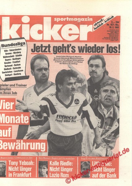 Kicker Sportmagazin Nr. 15, 18.2.1993 bis 24.2.1993