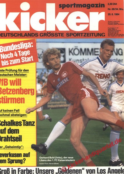 Kicker Sportmagazin Nr. 68, 20.8.1984 bis 26.8.1984