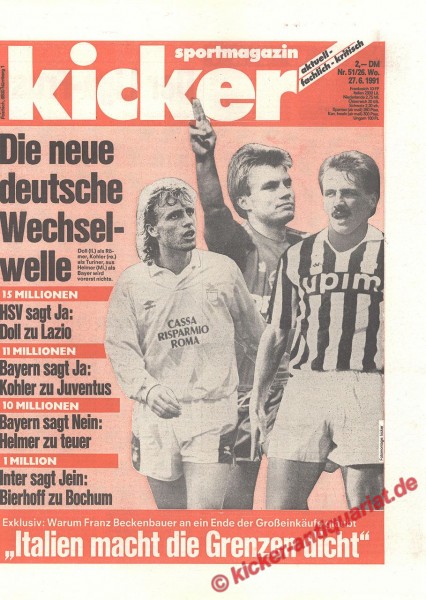 Kicker Sportmagazin Nr. 51, 27.6.1991 bis 3.7.1991