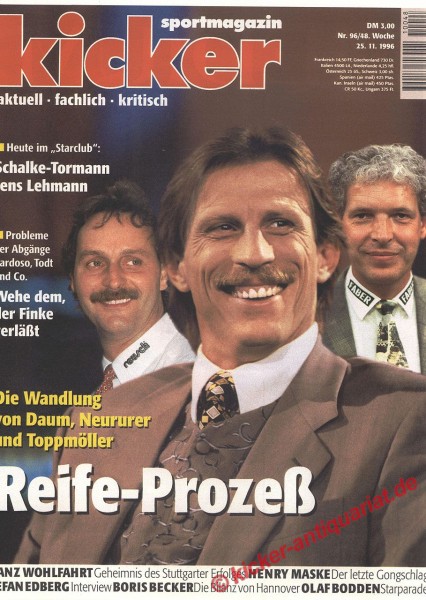 Kicker Sportmagazin Nr. 96, 25.11.1996 bis 1.12.1996