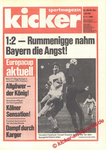 Kicker Sportmagazin Nr. 89, 6.11.1980 bis 12.11.1980
