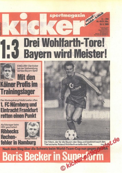 Kicker Schlagzeile: 1:3 Drei Wohlfarth-Tore! Bayern wird Meister!