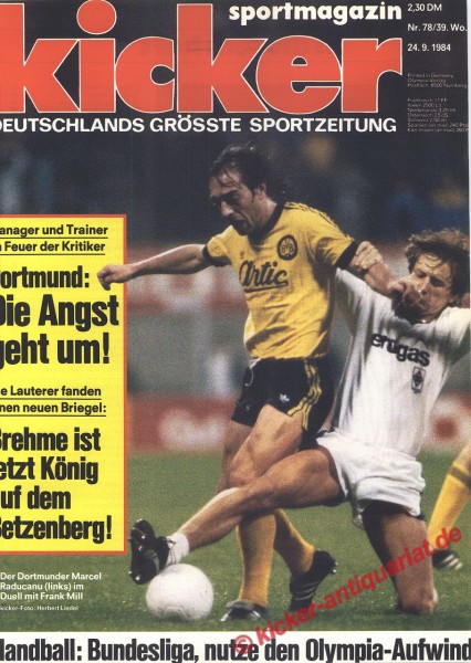 Kicker Sportmagazin Nr. 78, 24.9.1984 bis 30.9.1984