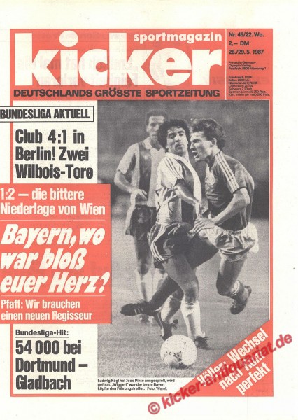 Kicker Sportmagazin Nr. 45, 28.5.1987 bis 3.6.1987