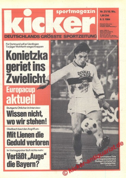 Kicker Sportmagazin Nr. 21, 8.3.1984 bis 14.3.1984