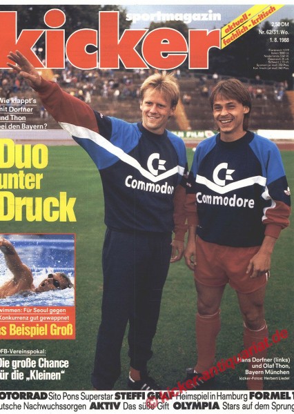 Kicker Sportmagazin Nr. 62, 1.8.1988 bis 7.8.1988