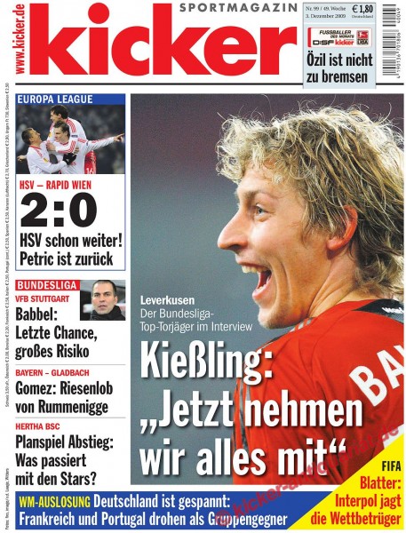 Kicker Sportmagazin Nr. 99, 3.12.2009 bis 9.12.2009