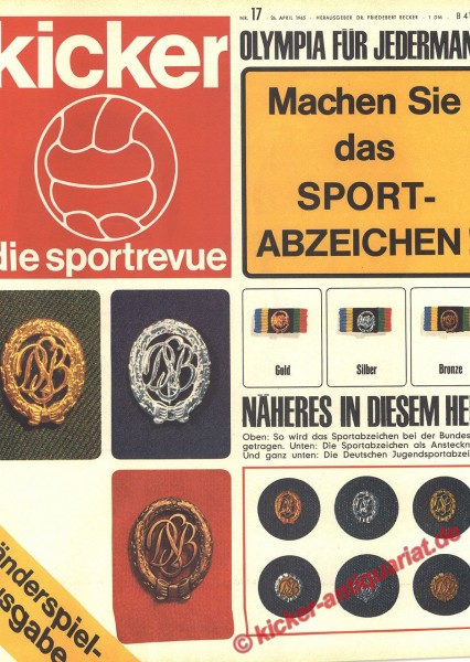 Original alte Zeitung Kicker - das Sportmagazin vom 26.4.1965