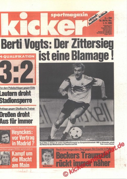 Kicker Sportmagazin Nr. 89, 1.11.1990 bis 7.11.1990