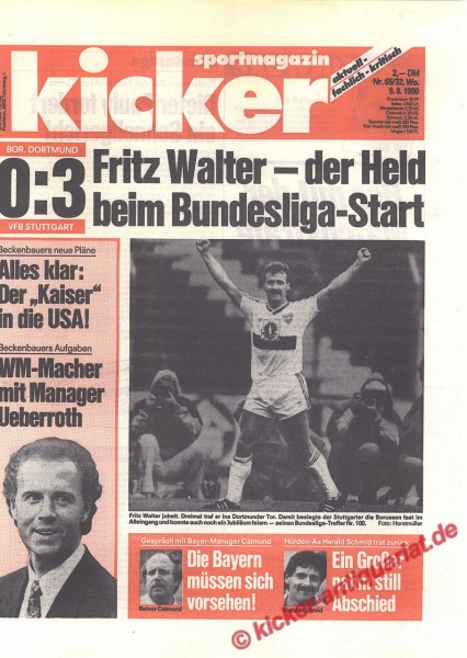 Kicker Schlagzeile: 0:3. Fritz Walter - der Held beim Bundesliga-Start.