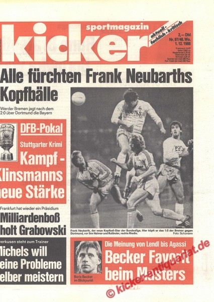 Kicker Sportmagazin Nr. 97, 1.12.1988 bis 7.12.1988