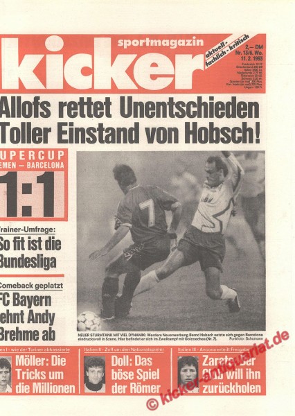 Kicker Sportmagazin Nr. 13, 11.2.1993 bis 17.2.1993