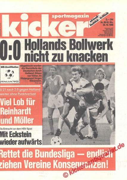 Kicker Sportmagazin Nr. 85, 20.10.1988 bis 26.10.1988