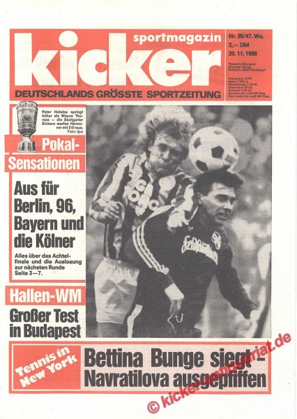 Kicker Sportmagazin Nr. 95, 20.11.1986 bis 26.11.1986