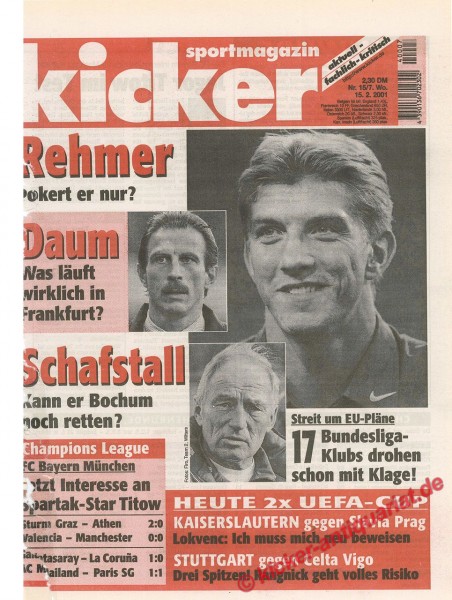 Kicker Sportmagazin Nr. 15, 15.2.2001 bis 21.2.2001