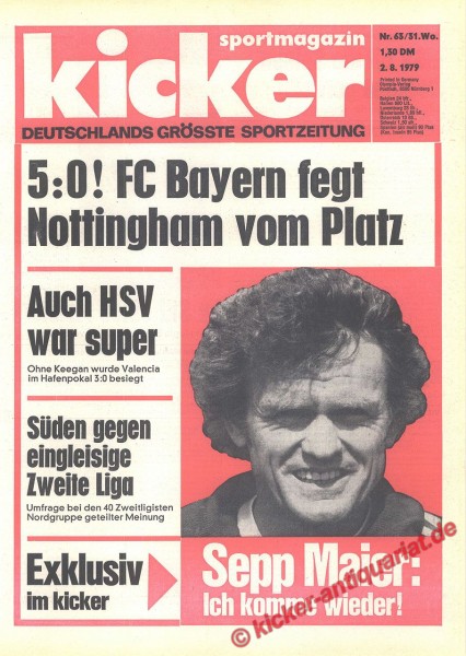 Kicker Sportmagazin Nr. 63, 2.8.1979 bis 8.8.1979