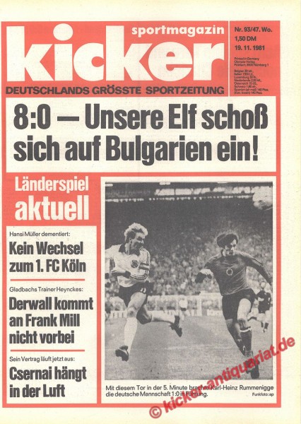 Kicker Sportmagazin Nr. 93, 19.11.1981 bis 25.11.1981