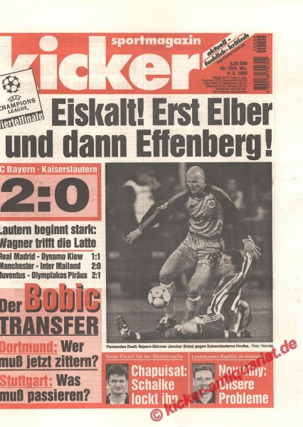 Kicker Sportmagazin Nr. 19, 4.3.1999 bis 10.3.1999