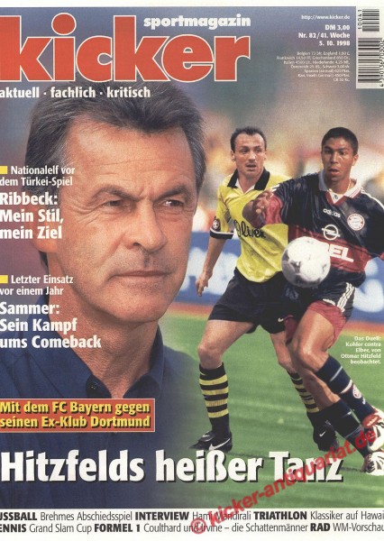 Kicker Sportmagazin Nr. 82, 8.10.1998 bis 14.10.1998