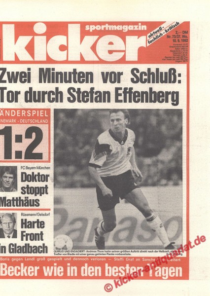 Kicker Sportmagazin Nr. 73, 10.9.1992 bis 16.9.1992