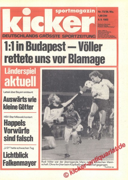 Kicker Sportmagazin Nr. 73, 8.9.1983 bis 14.9.1983