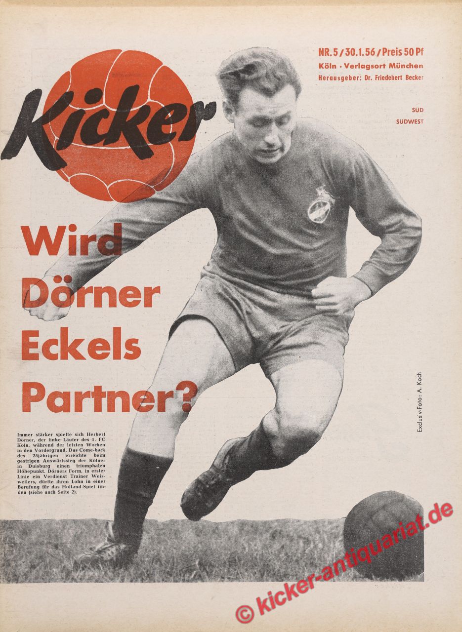 Original alte Zeitung Kicker das Sportmagazin vom 6.2.1956