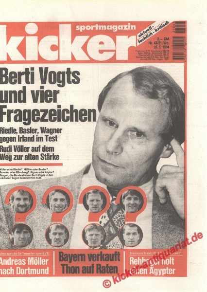 Kicker Sportmagazin Nr. 43, 26.5.1994 bis 1.6.1994