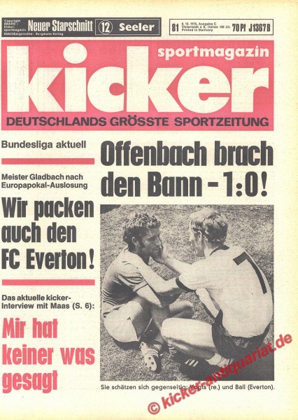 Kicker Sportmagazin Nr. 81, 8.10.1970 bis 14.10.1970