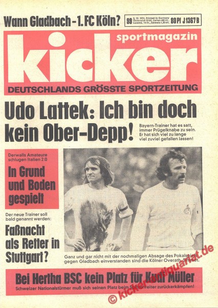 Kicker Sportmagazin Nr. 99, 5.12.1974 bis 11.12.1974