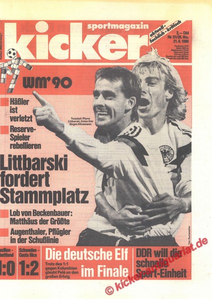 Kicker Sportmagazin Nr. 51, 21.6.1990 bis 27.6.1990