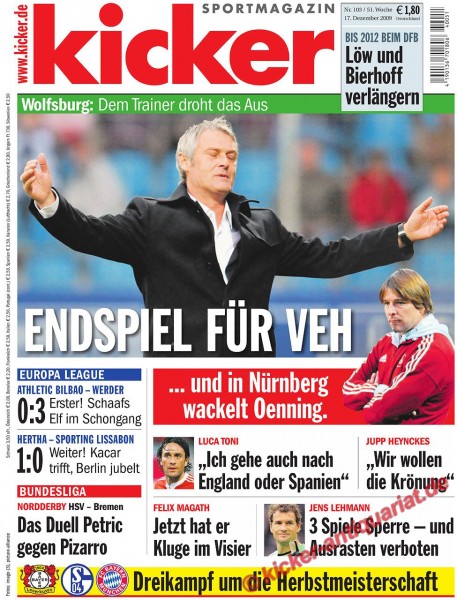 Kicker Sportmagazin Nr. 103, 17.12.2009 bis 23.12.2009