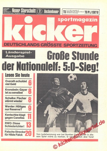 Kicker Sportmagazin Nr. 73, 9.9.1971 bis 15.9.1971